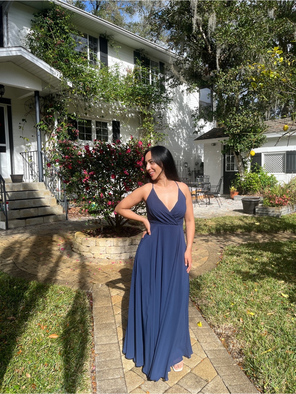Elegant Navy Blue V-Neck Women’s Maxi Dress